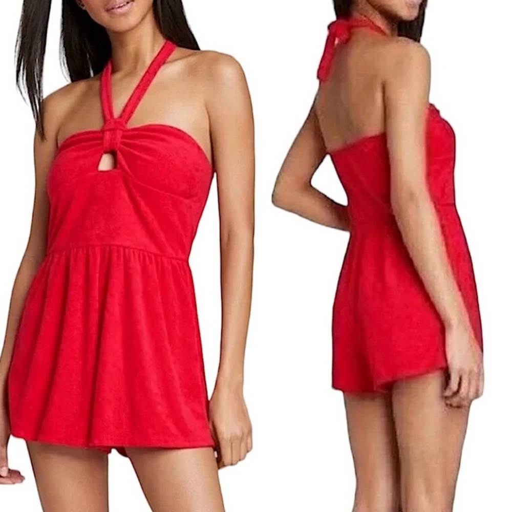 Wild Fable Size Medium Red Halterneck Terrycloth Shorts Romper NWT Beach Casual